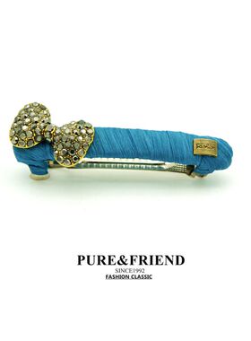 满58包邮】purefriend 蓝枫 丝光湖蓝大气钻蝴蝶结弹簧夹韩国热卖