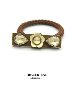 满58包邮】正品PureFriend 进口皮质水晶蝴蝶夹发圈发绳皮筋发饰