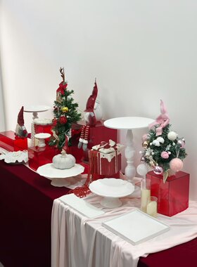 红色亚克力甜品台情人节开业圣诞妇女节展示架摆台蛋糕架甜品盘
