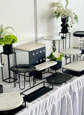 黑色茶歇甜品台展示架银色甜品台企业茶歇下午茶摆台高级摆台摆件