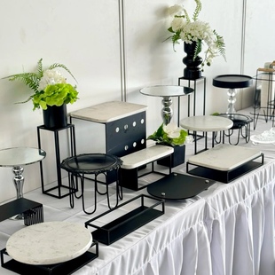 黑色茶歇甜品台展示架银色甜品台企业茶歇下午茶摆台高级摆台摆件