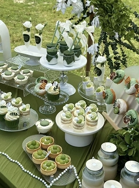 白绿色小预算甜品台婚礼宝宝宴茶歇寿宴开业森系甜品台展示架摆件