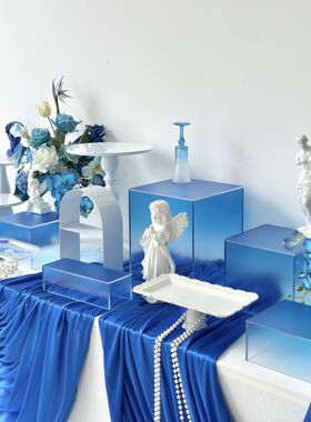 渐变蓝色甜品台展示架紫色甜品台茶歇摆台开业甜品台粉色摆台