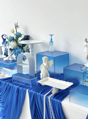 渐变蓝色甜品台展示架紫色甜品台茶歇摆台开业甜品台粉色摆台
