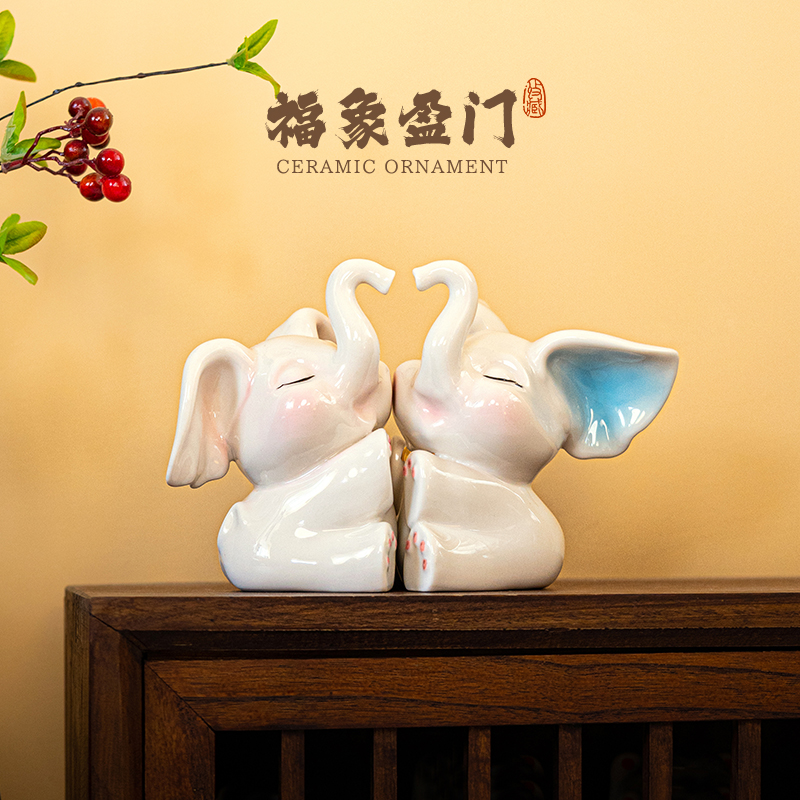招财可爱新婚礼物大象摆件
