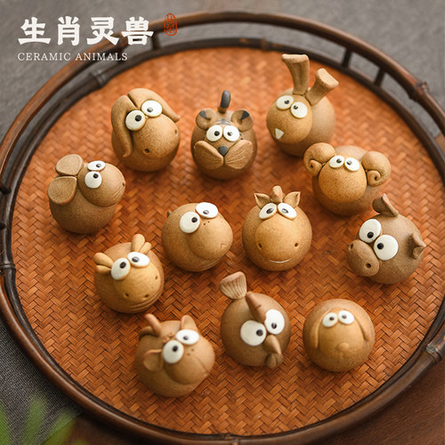 迷你手工创意十二生肖茶宠摆件