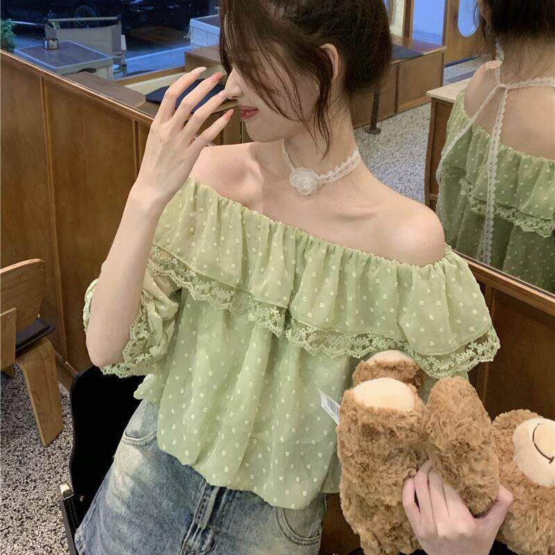夏季胖mm设计感荷叶边遮肚子上衣
