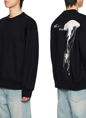 WY夜光水母宽松男女套头圆领纯棉卫衣