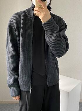 秋冬Ma重磅纯色拉链通勤休闲高领立领羊毛外套开衫毛衣男女针织衫