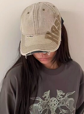 Martine rose标语翻边Logo做旧刺绣字母水洗休闲男女弯檐鸭舌帽子