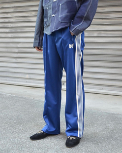 Needles 蝴蝶刺绣皇家蓝直筒运动裤垂感休闲宽松男女装情侣长裤子