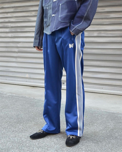 Needles 蝴蝶刺绣皇家蓝直筒运动裤垂感休闲宽松男女装情侣长裤子