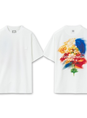 wy原创Swaging Flower彩色花朵白色绣标宽松短袖T恤