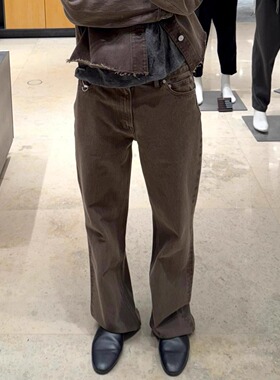 OUR风格美拉德通勤简约基础复古棕色休闲宽松定染男女牛仔裤