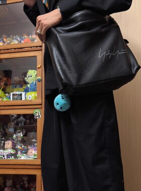 Yohji 青山店签名 小众黑百搭牛皮真皮单肩斜挎邮差包