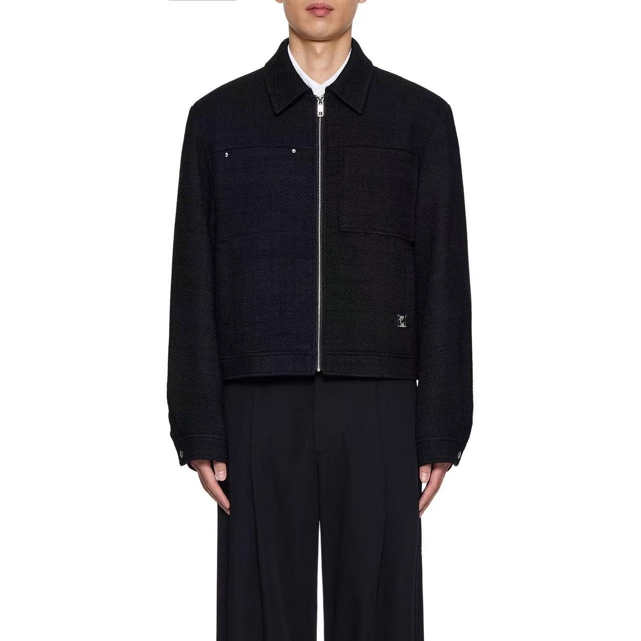 WY 黑色粗花呢拉链夹克 Black Tweed Zip-UpJacket休闲宽松潮外套