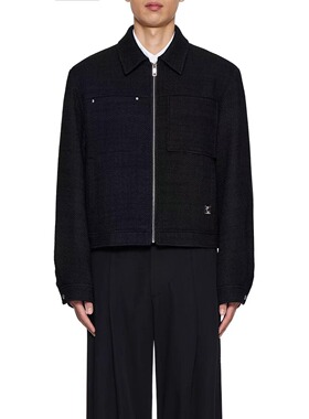WY 黑色粗花呢拉链夹克 Black Tweed Zip-UpJacket休闲宽松潮外套