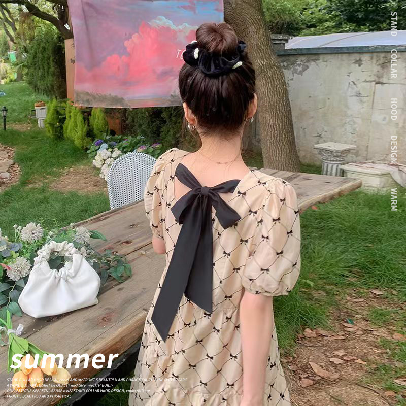 温柔风蝴蝶结露背连衣裙女夏2022年新款甜美茶歇法式初恋仙女裙子图片