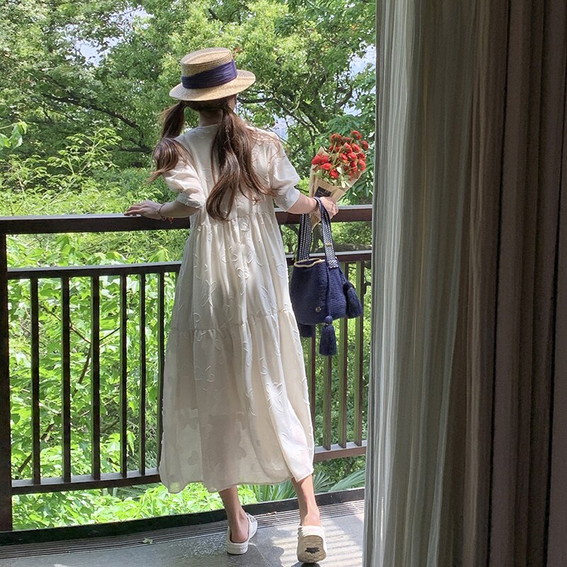 小众设计少女茶歇法式连衣裙2025新款女夏季印花气质初恋白色长裙,女装,乔安迪