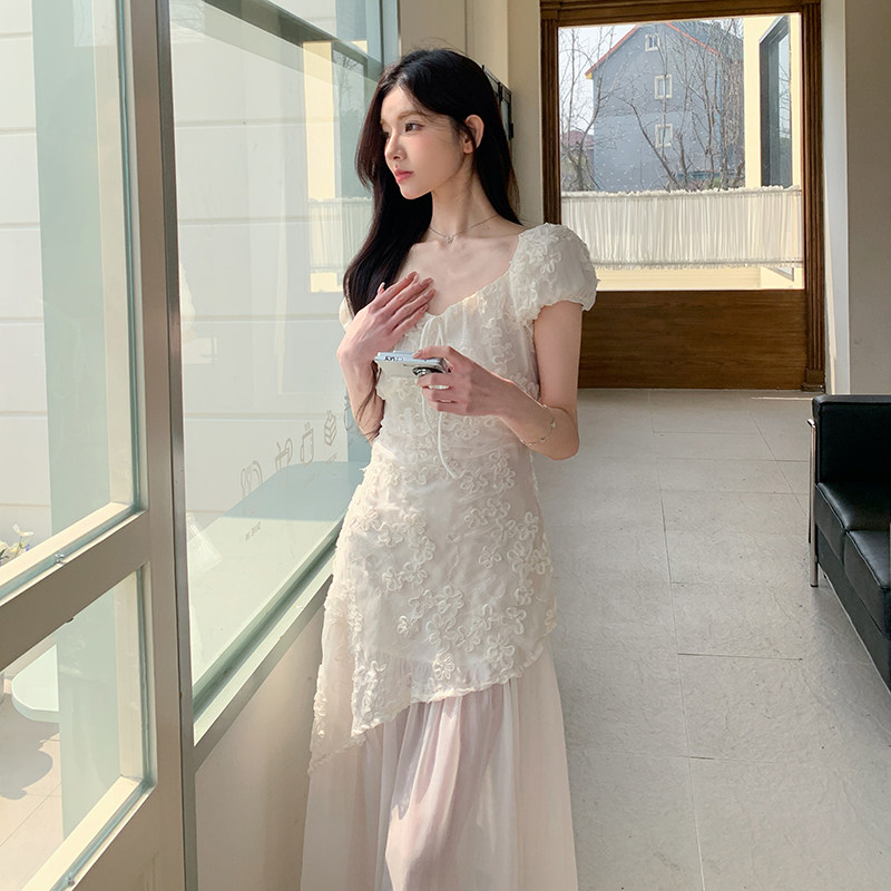 白色蕾丝刺绣连衣裙女2025年夏季新款韩版设计感气质时尚显瘦长裙,女装连衣裙,乔安迪