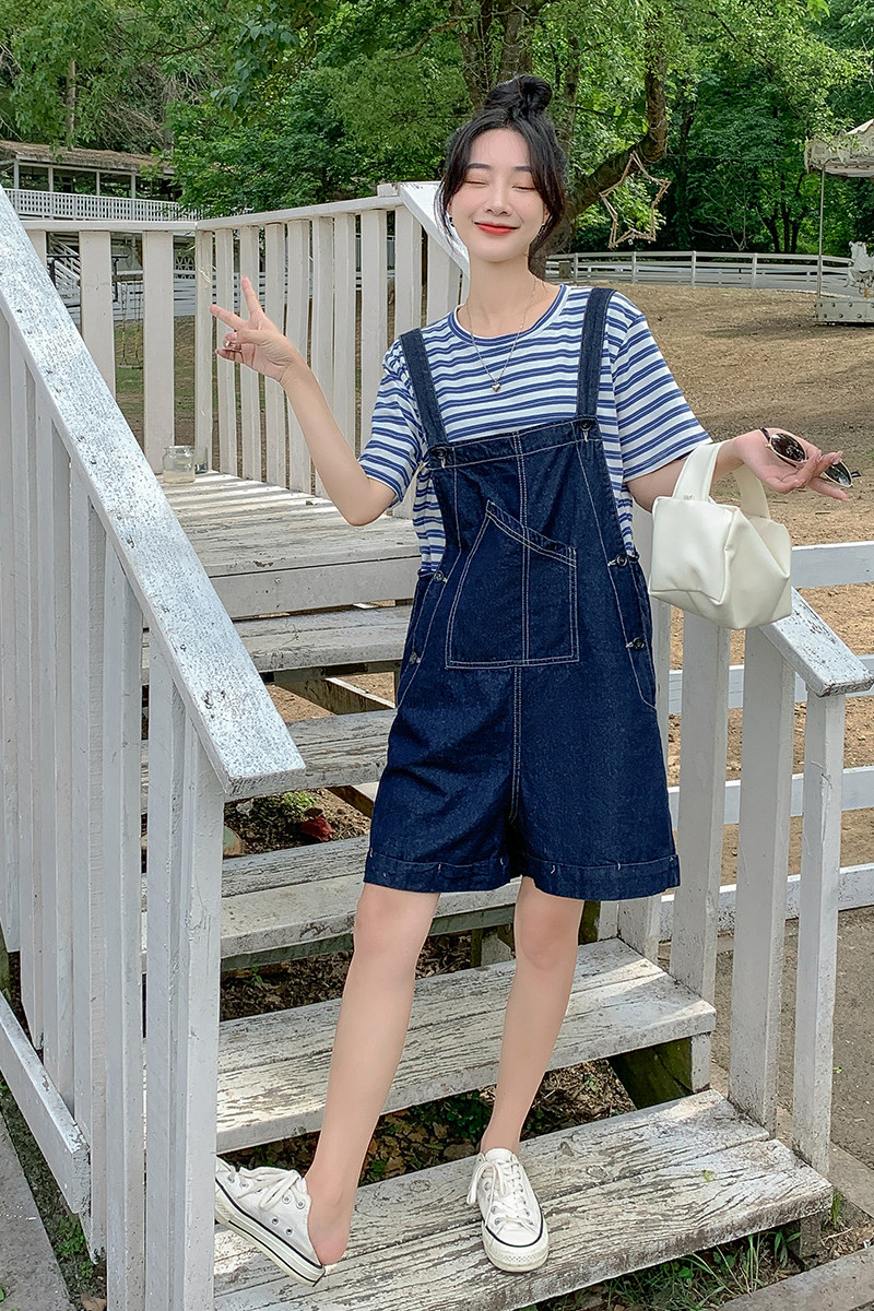 【】条纹T背带裤套装22100-P115-K168单背带裤P90-K138,女装牛仔裤,乔安迪