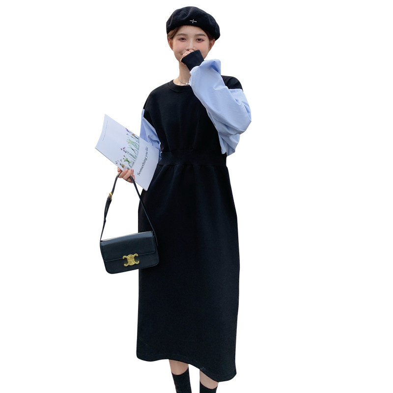 韩系减龄高级感撞色连衣裙女2025春秋季新款法式收腰显瘦卫衣长裙,女装连衣裙,乔安迪