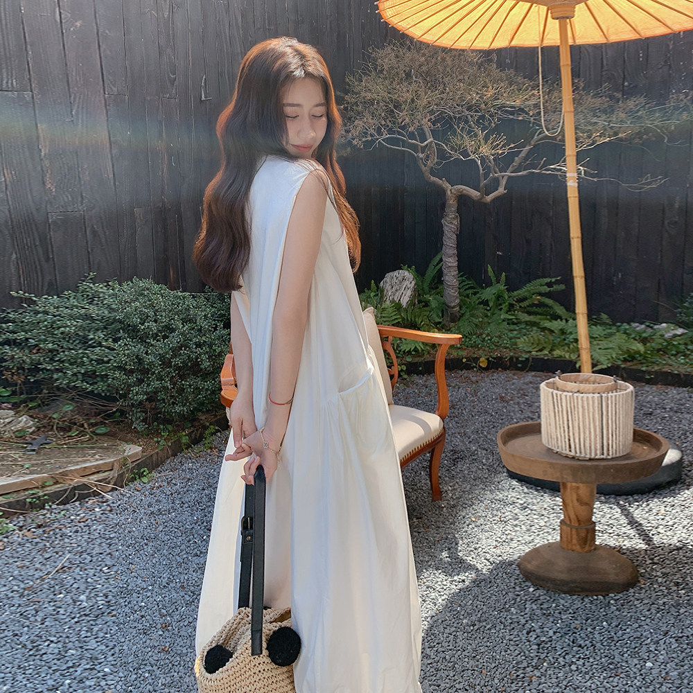白色无袖背心连衣裙女2025夏季新款法式温柔风宽松减龄超好看长裙,女装连衣裙,乔安迪