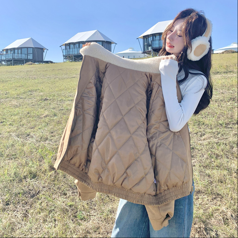 新款数据好，现货126-8501-P195-K298麂皮绒夹棉棉衣外套,女装棉衣/棉服,乔安迪