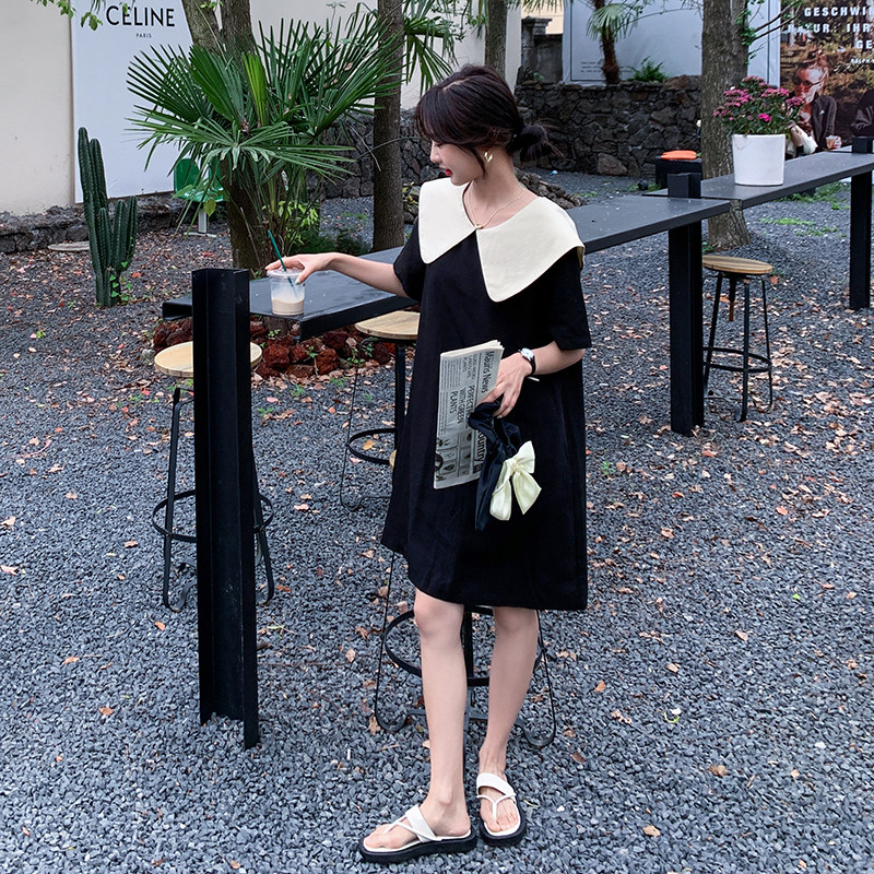 小个子学院风小黑裙休闲宽松显瘦甜美初恋娃娃领连衣裙女夏高级感,女装连衣裙,乔安迪