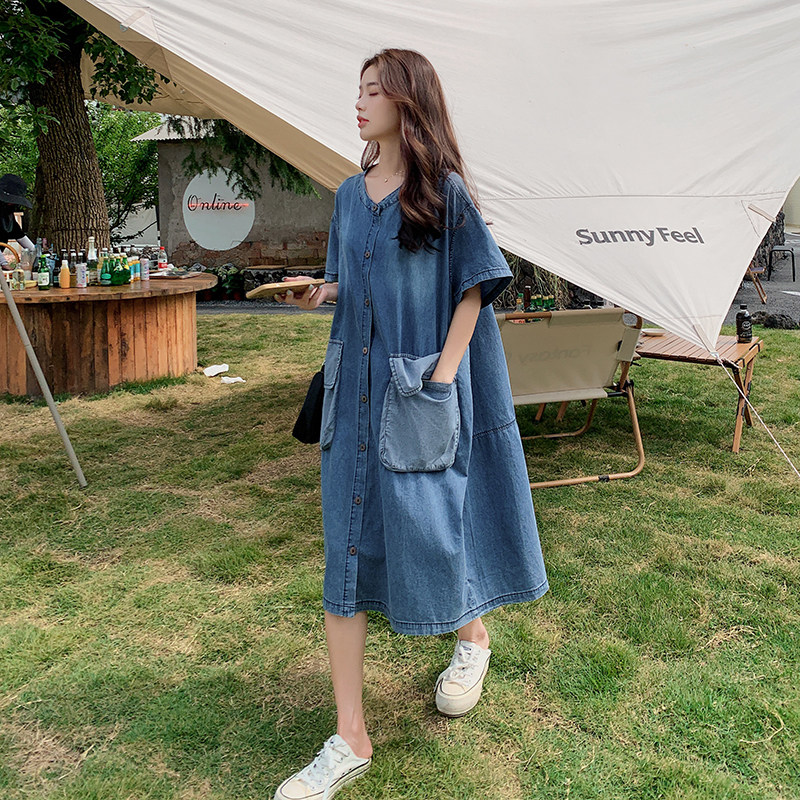 【】超薄牛仔面料2XL大码牛仔连衣裙22107-P115-K168,女装连衣裙,乔安迪