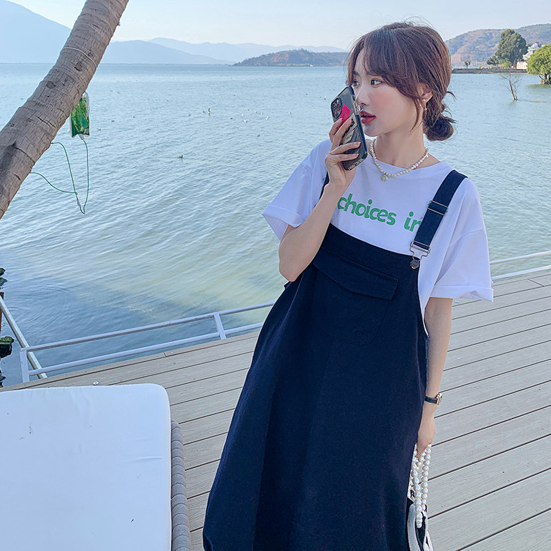 复古港风牛仔背带连衣裙女夏季2025新款夏装大码胖mm遮肚休闲长裙,女装连衣裙,乔安迪