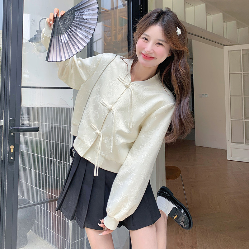 白色新中式盘扣棒球服外套女春季2025新款小个子设计感休闲短上衣,女装,乔安迪