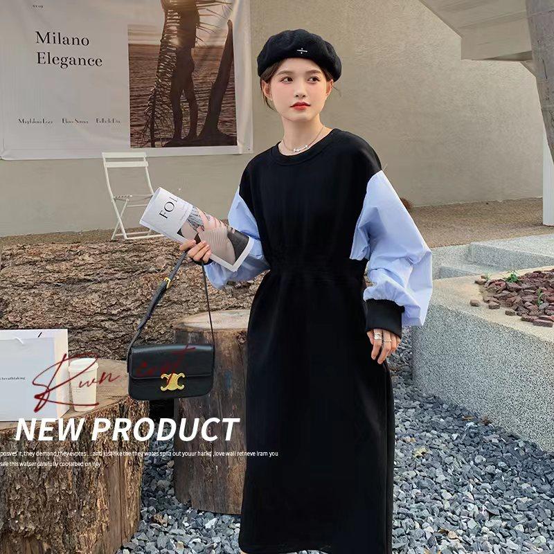 韩系减龄高级感撞色连衣裙女2025春秋季新款法式收腰显瘦卫衣长裙,女装连衣裙,乔安迪