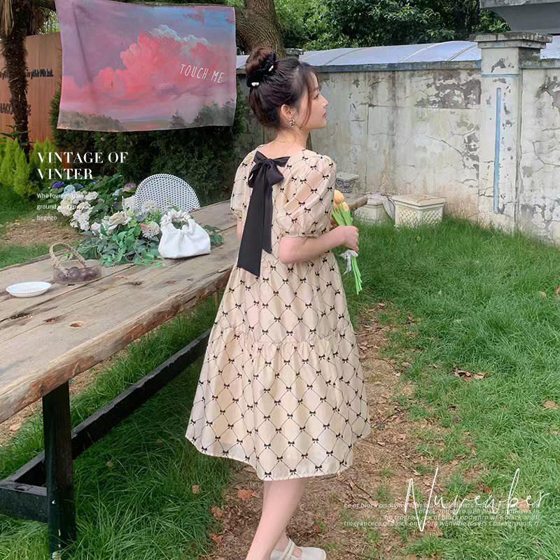 温柔风蝴蝶结露背连衣裙女夏2022年新款甜美茶歇法式初恋仙女裙子,女装连衣裙,乔安迪