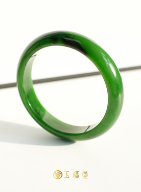 玉福堂 | 俄罗斯碧玉手镯七号坑老料红皮手镯菠菜绿58mm