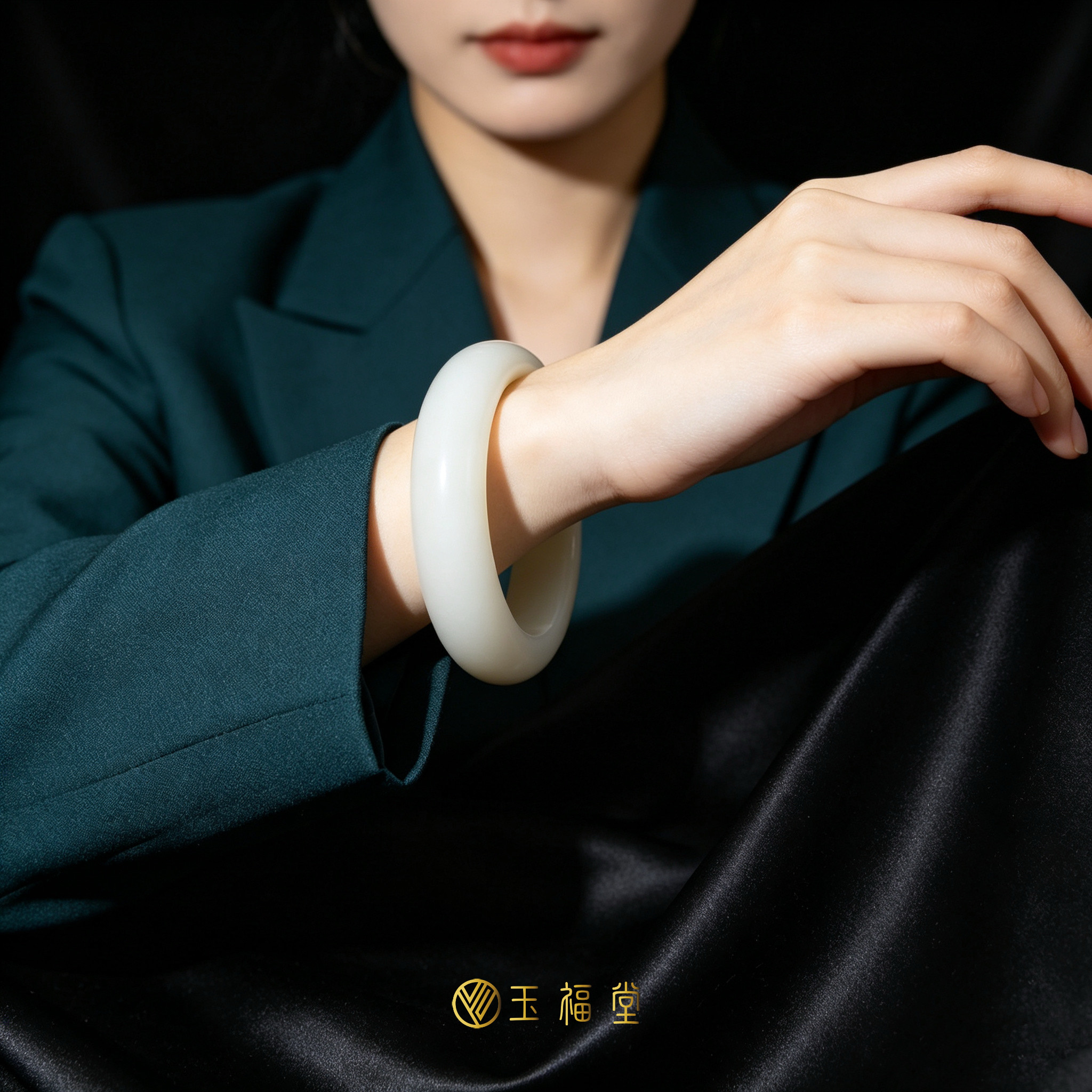 玉福堂 | 新疆和田玉且末料白镯 |米达料玉镯镯心套装 宽轮胎58mm