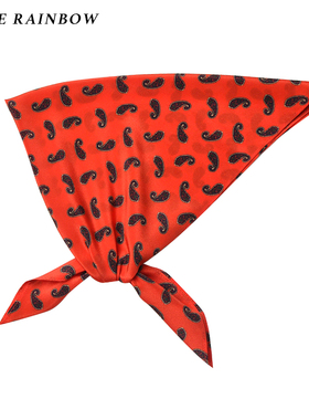 Glee rainbow超正红色佩斯利印花真丝双绉时髦造型方巾头巾