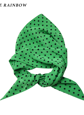 Glee rainbow翠绿真丝波点经典复古度假真丝双绉造型方巾头巾