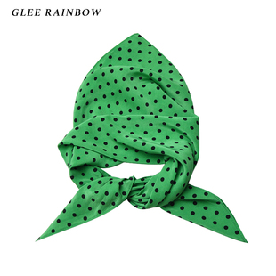 Glee rainbow翠绿真丝波点经典复古度假真丝双绉造型方巾头巾