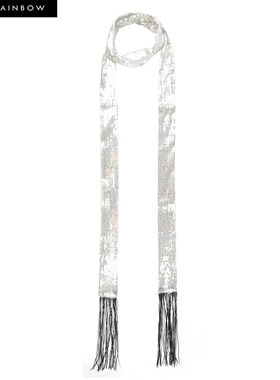 GLEE RAINBOW银色珠片绣流苏造型丝巾