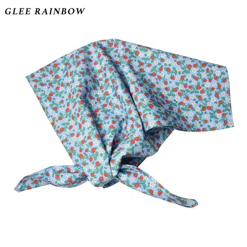 Glee rainbow夏日湖蓝小草莓英国进口清新可爱高支棉活力方巾头巾