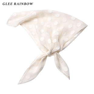 Glee rainbow法式米白真丝乔其纱植绒大波点百搭造型方巾头巾