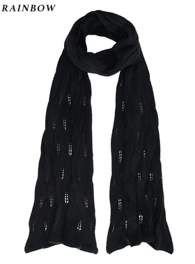 Glee rainbow日式黑色镂空100%羊绒针织男女通用柔软百搭围巾