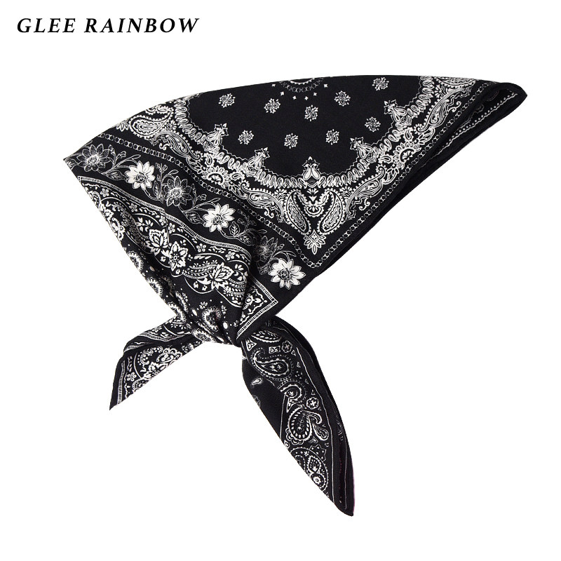 Glee rainbow美式潮酷黑色佩利斯花纹几何图案羊毛真丝方巾头巾