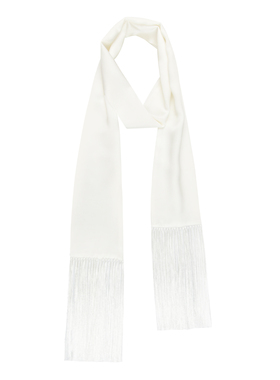 Glee rainbow春夏白色重磅砂洗真丝围巾搭配西装流苏丝巾