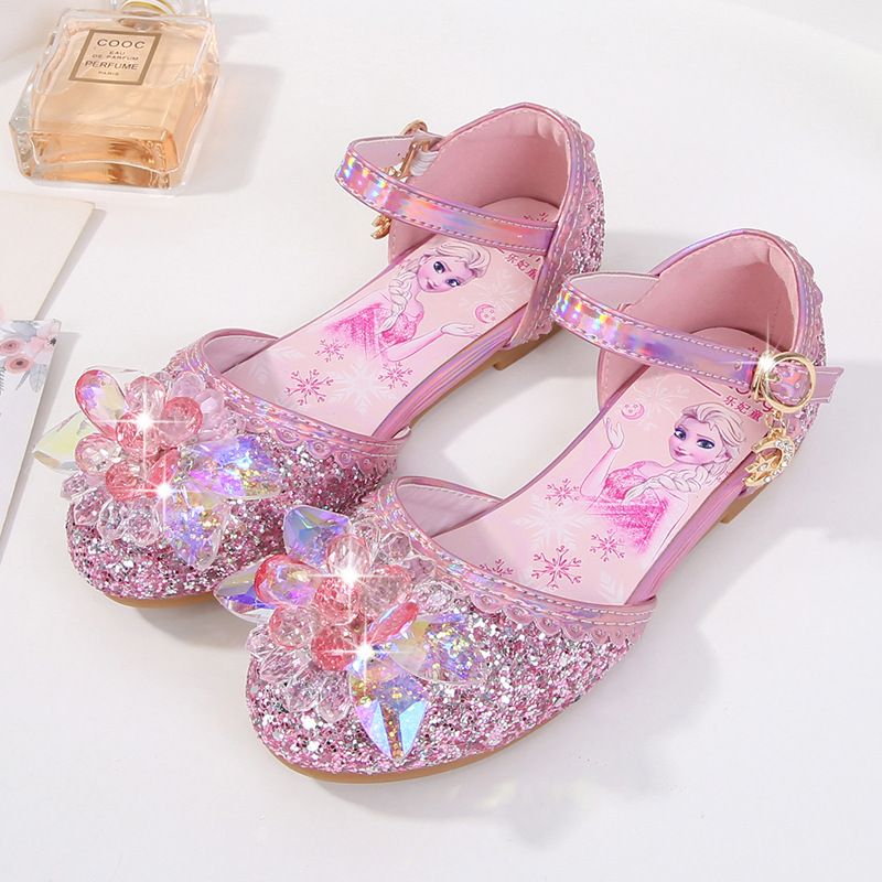 女童公主鞋2024夏季新款时尚冰雪爱莎水晶鞋钢琴表演软底洋气凉鞋