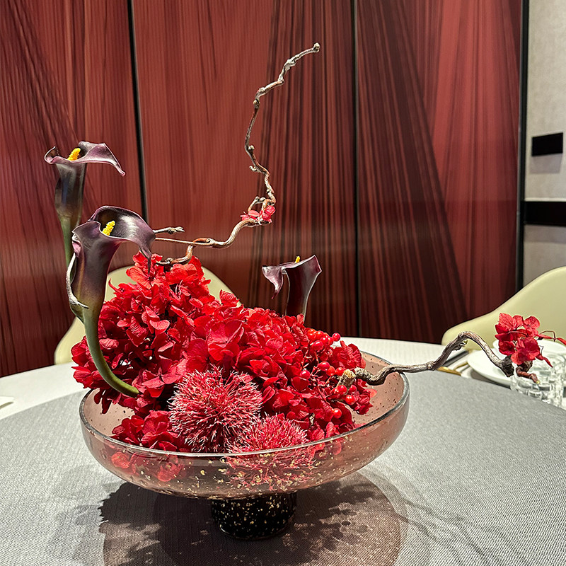 仿真花假花酒店圆桌中间摆花装饰花假花绢花饭店餐桌转盘桌面摆设