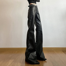 冬季 gagaopt自制新品 宽松加长拖地微喇裤 女美式 高腰显瘦鳞纹皮裤