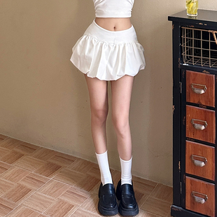 女高腰显瘦百搭蓬蓬裙ins 气质白色花苞短裙裤 gagaopt2025夏季 新款