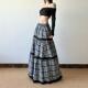 gagaopt复古格纹蕾丝拼接松紧腰长款 小众A字裙 半身裙高腰宽松修身